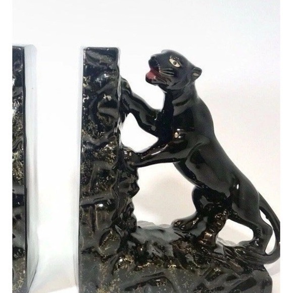 CENTURY Other - One Mid-Century/Hollywood Regency Black Panther w Gold Bookend, Glazed Redware